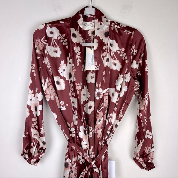 Joyfolie Boho Romantic Cottagecore Chic Satin Pomona Duster Robe Rust Floral XXS - Picture 6 of 13